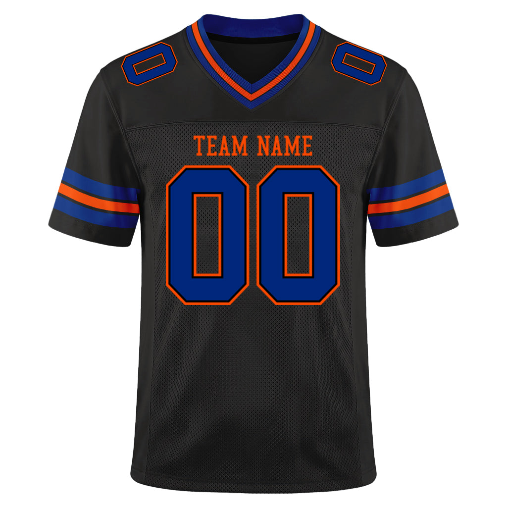 Custom Black Royal-Orange Mesh Football Jersey