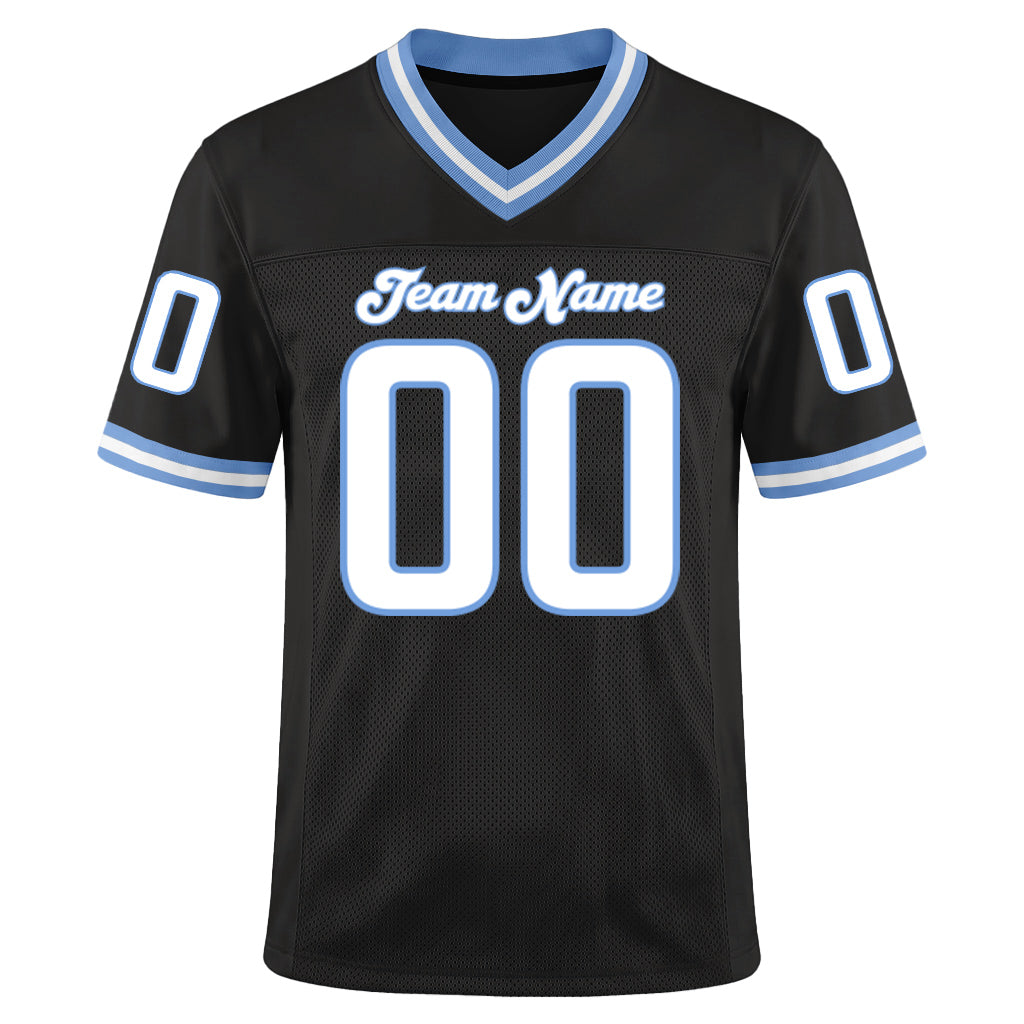 Custom Black White-Light Blue Mesh Throwback Mesh Football Jersey