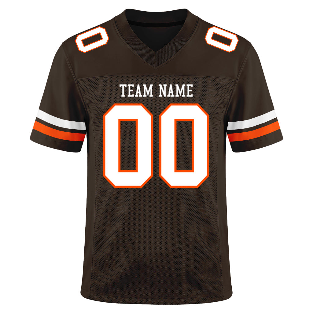 Custom Brown White-Orange Football Jersey