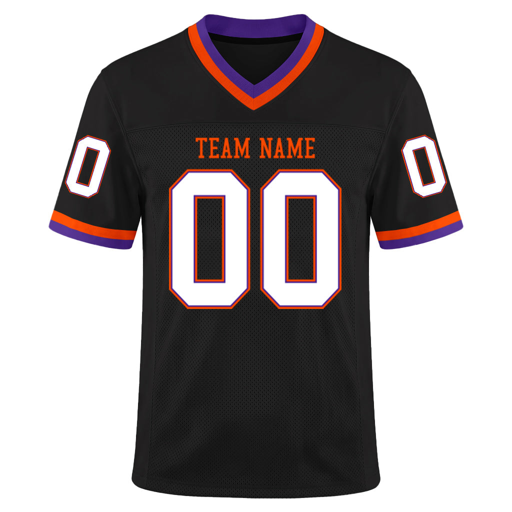 Custom Black Purple-Orange Mesh Football Jersey