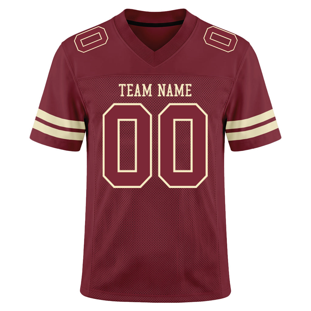 Custom Burgundy Burgundy-Cream Mesh Football Jersey
