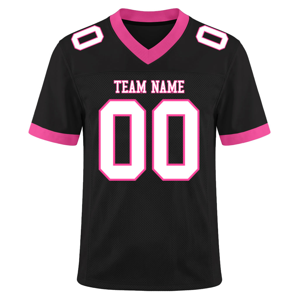 Custom Black White-Pink Mesh Football Jersey