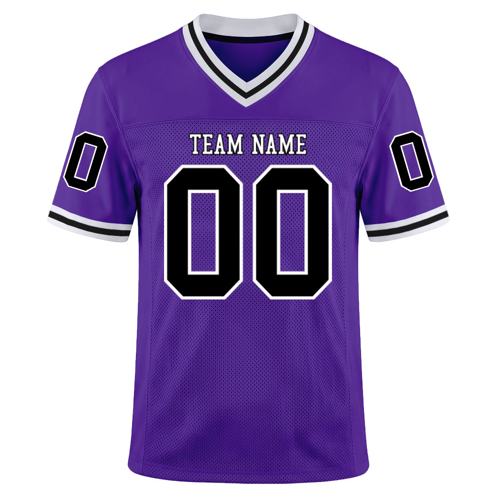 Custom Purple Black-White Mesh Football Jersey