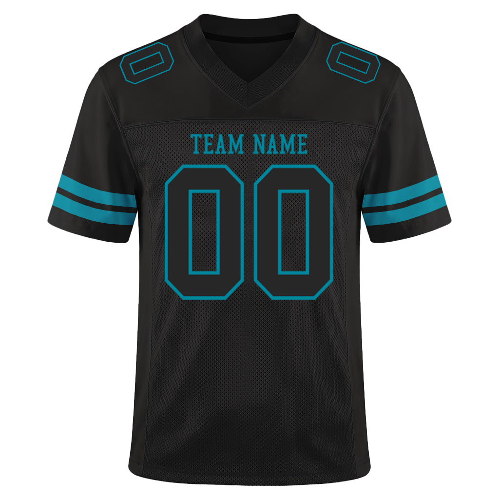 Custom Black Black-Teal Mesh Football Jersey