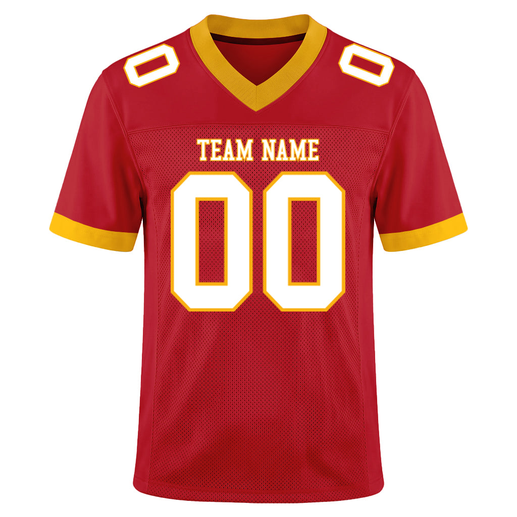 Custom Red White-Gold Mesh Football Jersey