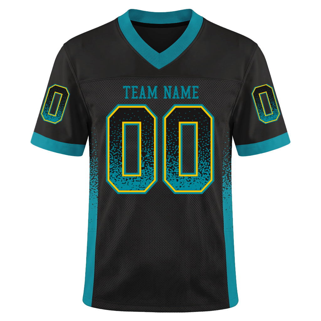 Custom Black Teal-Yellow Mesh Drift Fashion Mesh Football Jersey