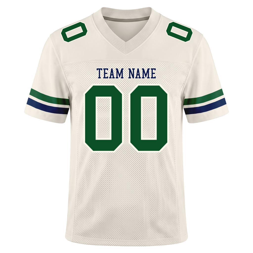 Custom Cream Kelly Green-Navy Mesh Football Jersey