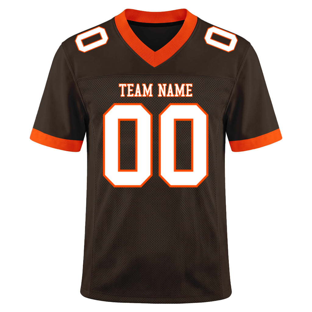 Custom Brown White-Orange Mesh Football Jersey