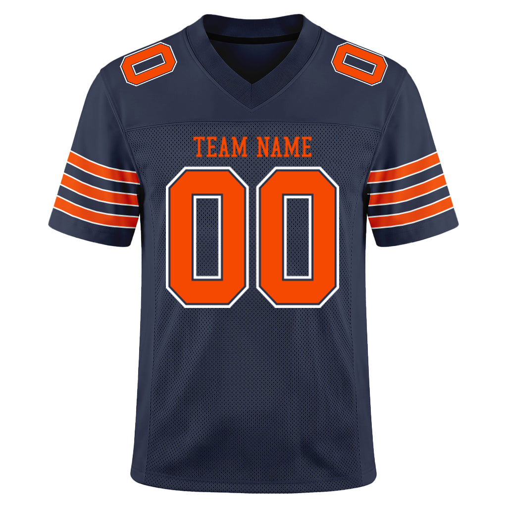 Custom Navy Orange-White Mesh Football Jersey