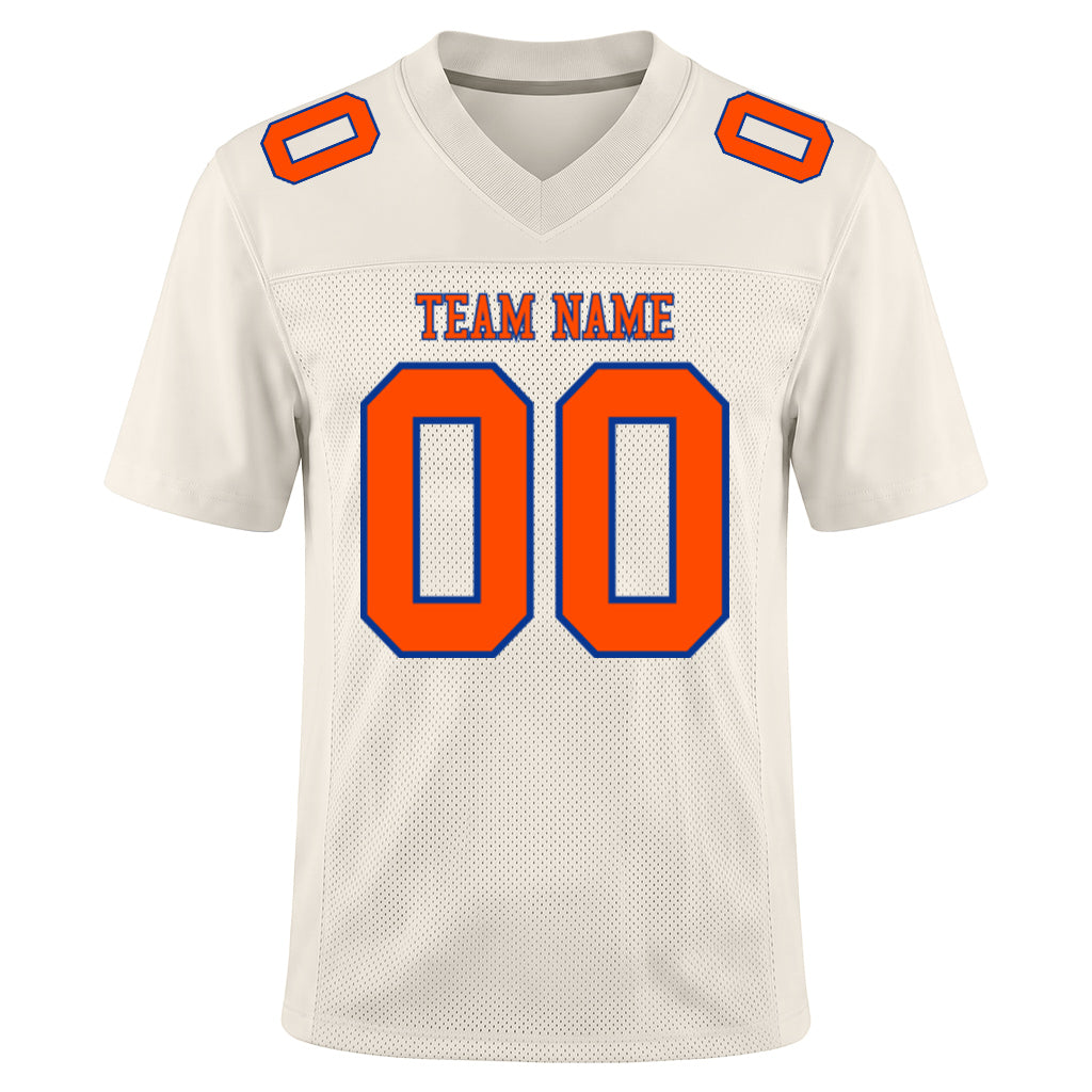 Custom Cream Orange-Royal Mesh Football Jersey