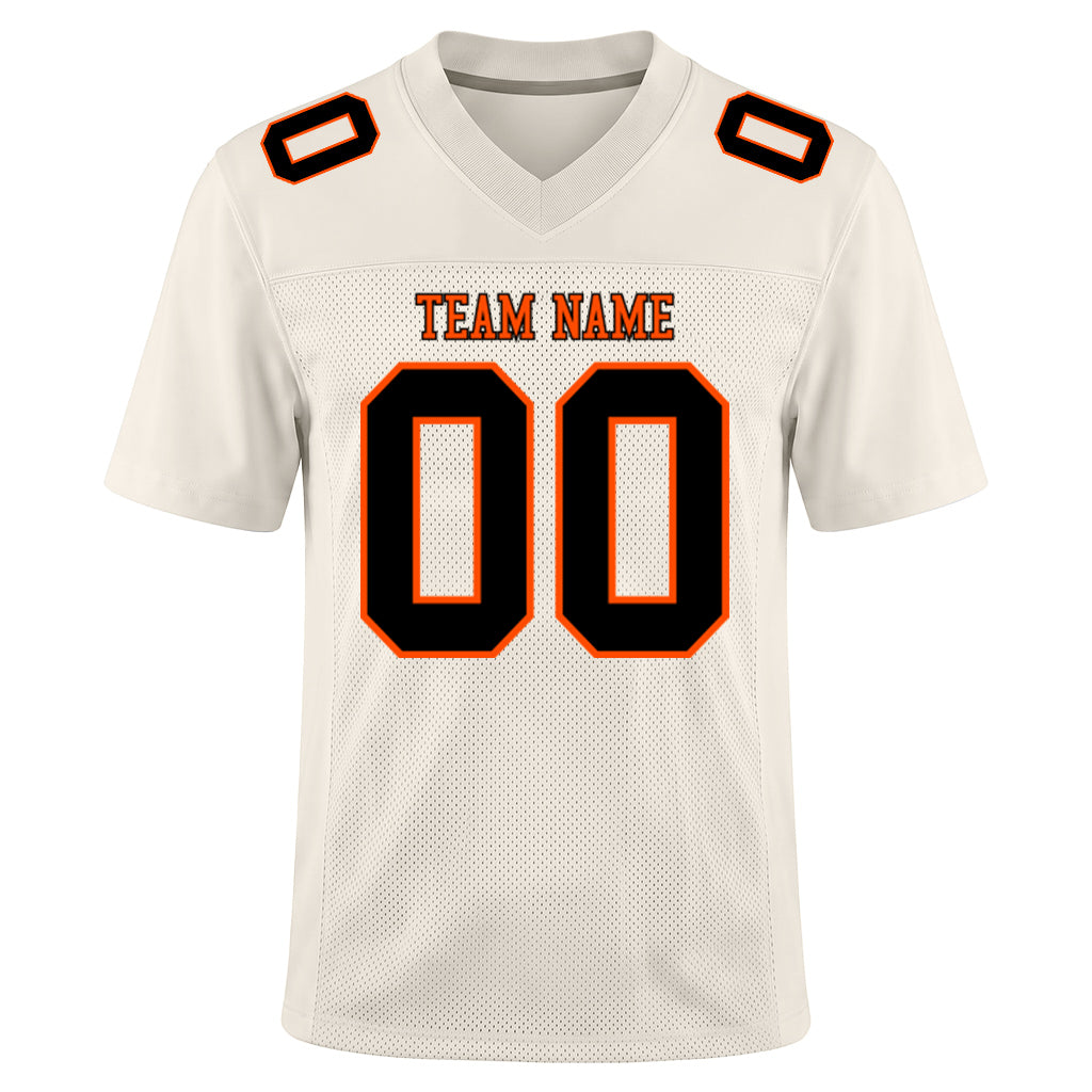 Custom Cream Black-Orange Mesh Football Jersey