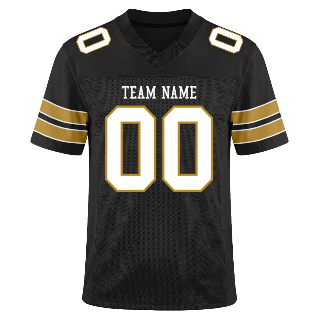 Custom Black White-Old Gold Custom Name Mesh Football Jersey