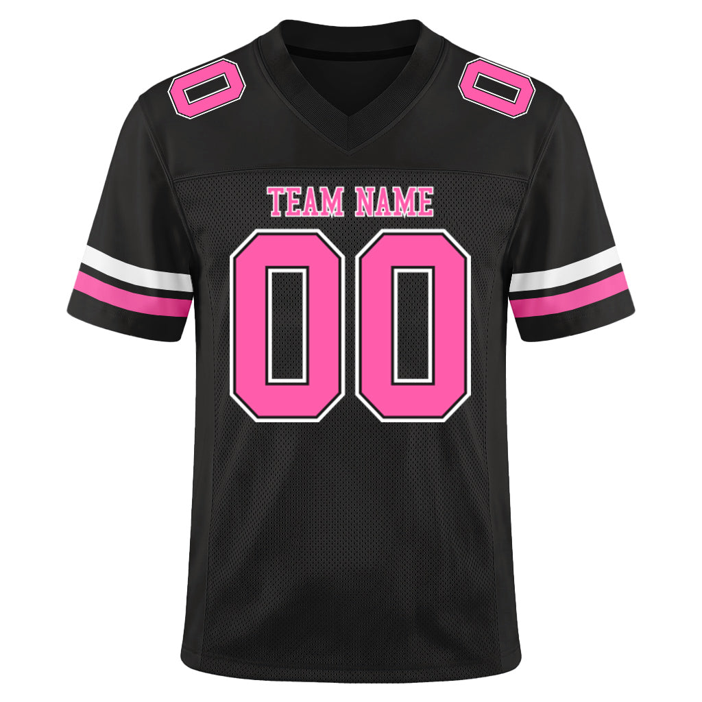 Custom Black Pink-White Custom Name Mesh Football Jersey