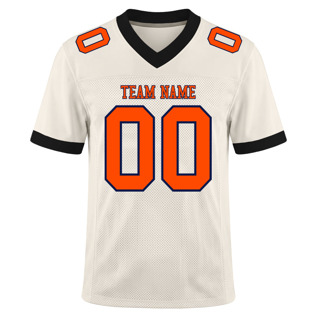 Custom Cream Orange-Black Mesh Football Jersey