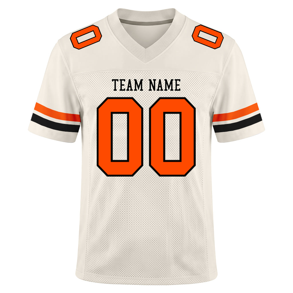 Custom Cream Orange-Black Mesh Football Jersey