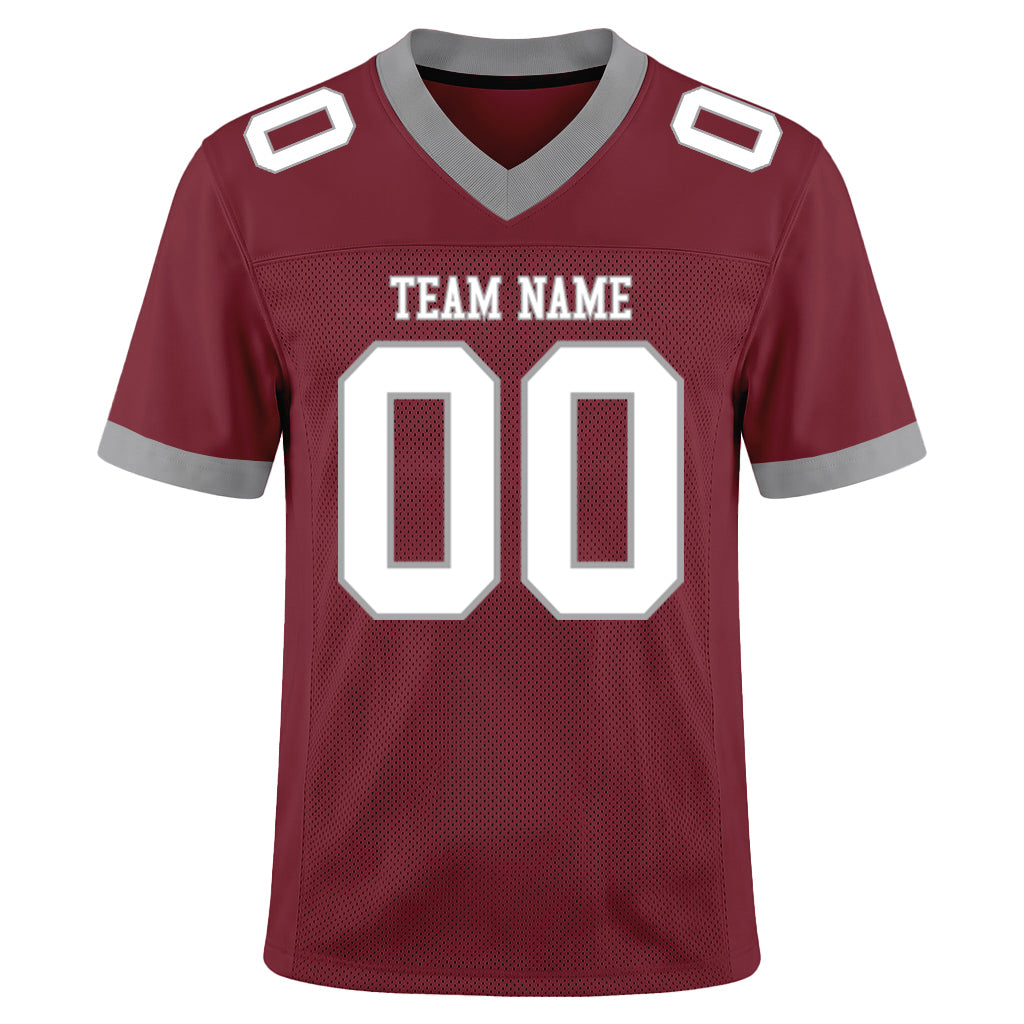 Custom Burgundy White-Gray Mesh Football Jersey
