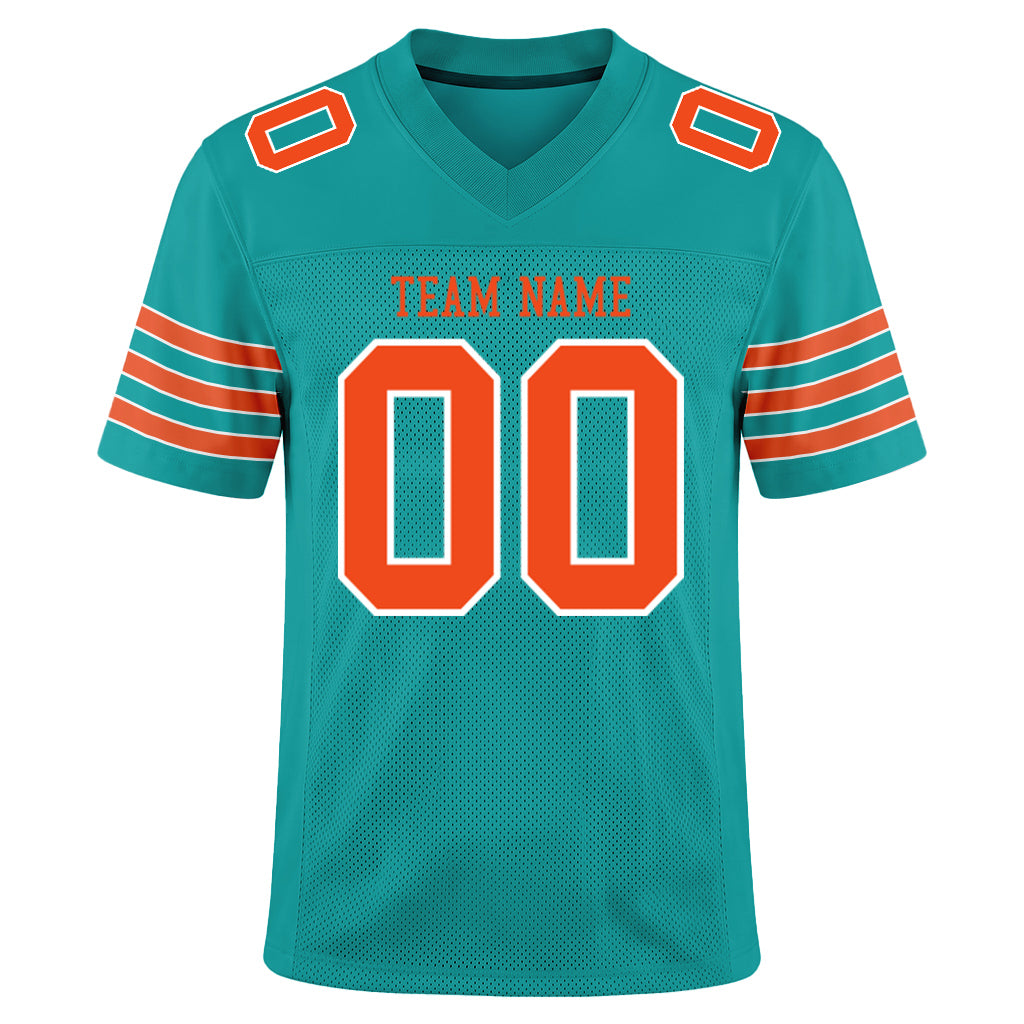 Custom Aqua Orange-White Mesh Football Jersey