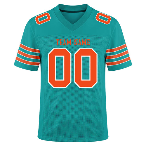 Custom Aqua Orange-White Mesh Football Jersey