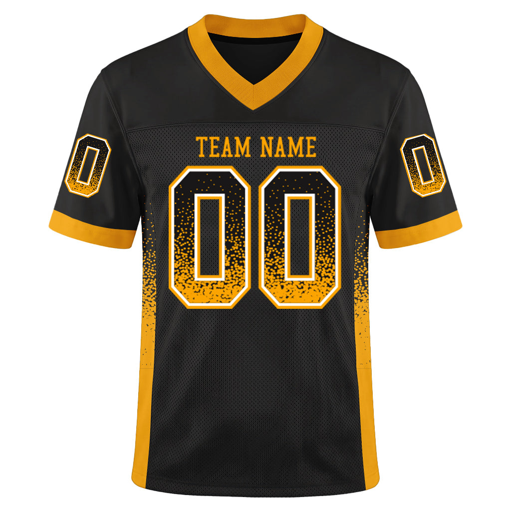 Custom Black Gold-White Drift Fashion Custom Name Mesh Football Jersey
