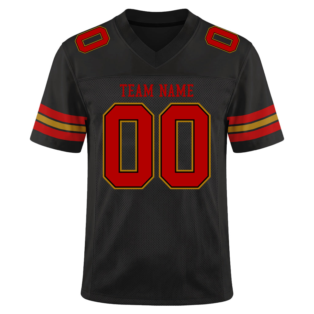 Custom Black Red-Old Gold Custom Name Mesh Football Jersey