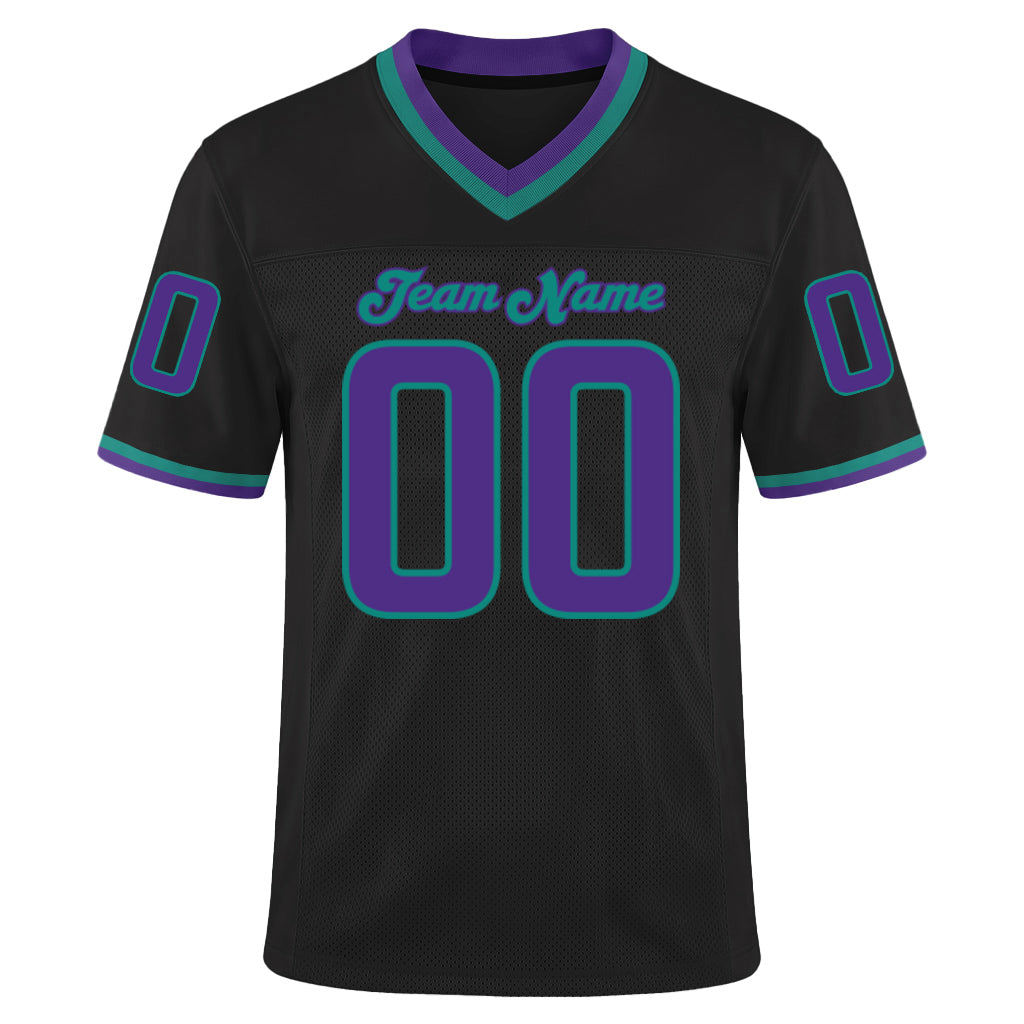 Custom Black Purple-Aqua Mesh Football Jersey