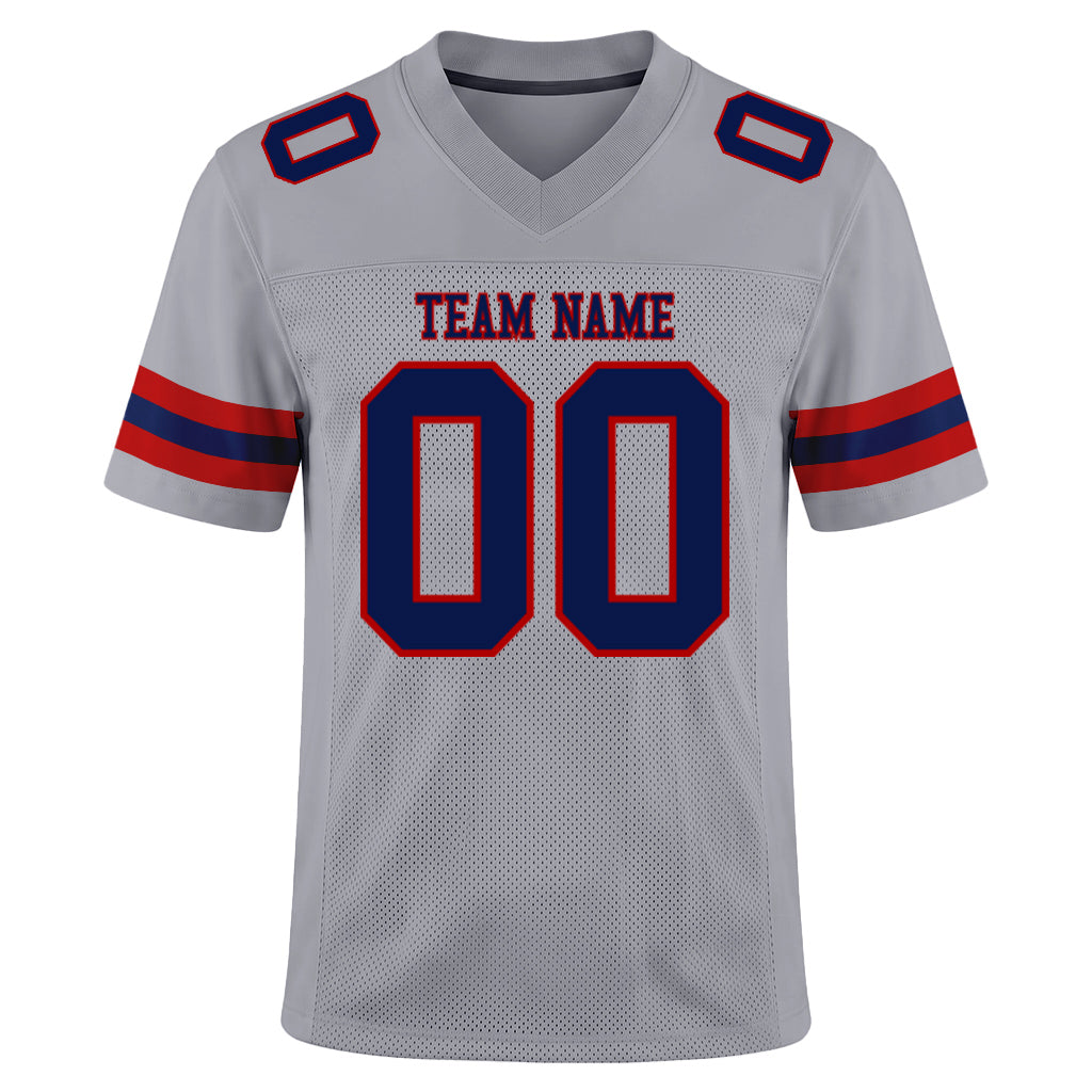 Custom Light Gray Navy-Red Mesh Football Jersey