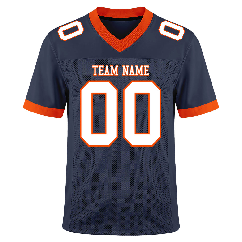 Custom Navy White-Orange Mesh Football Jersey