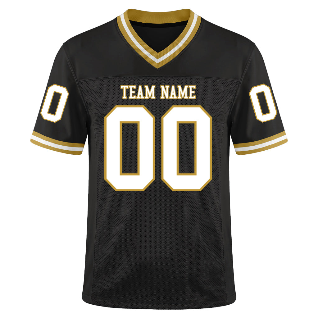 Custom Black White-Old Gold Mesh Throwback Mesh Football Jersey