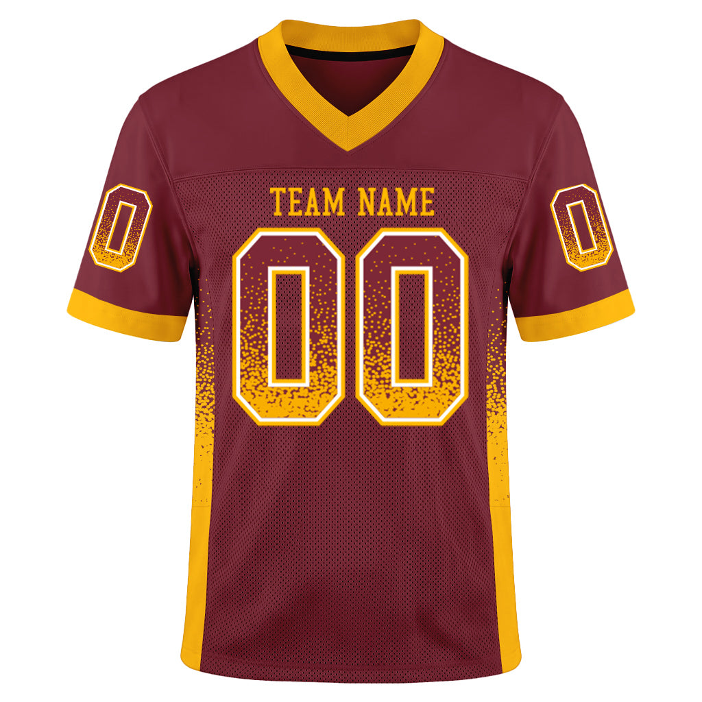 Custom Burgundy Gold-White Mesh Drift Fashion Mesh Football Jersey