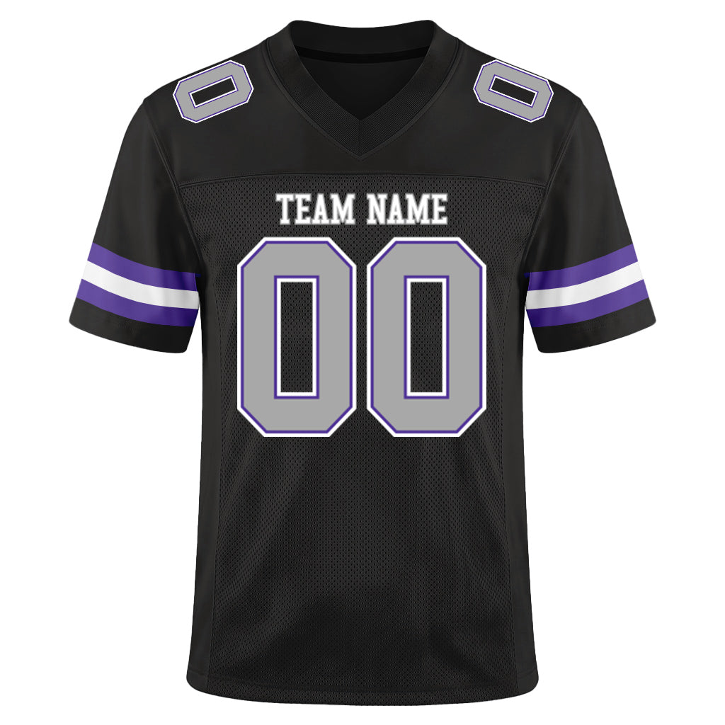 Custom Black Gray-Purple Mesh Football Jersey