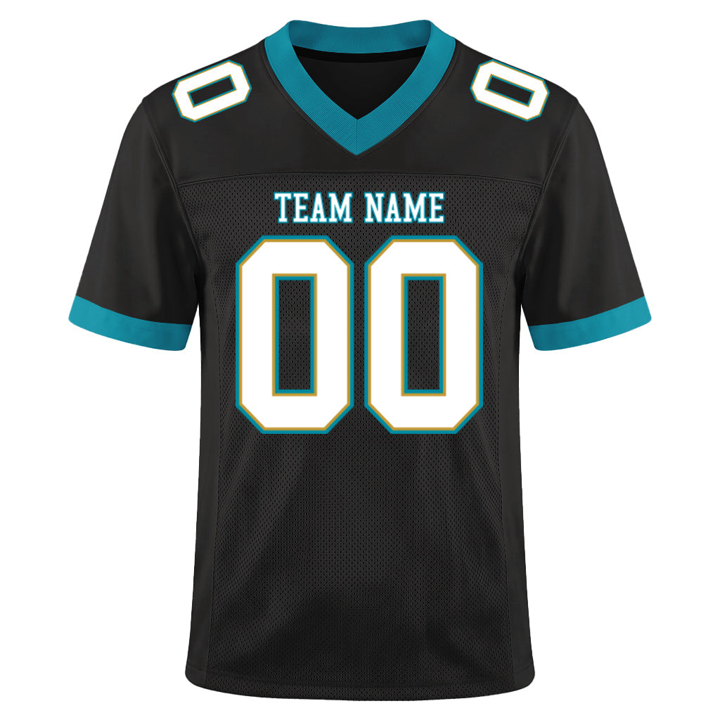 Custom Black White-Teal Mesh Football Jersey