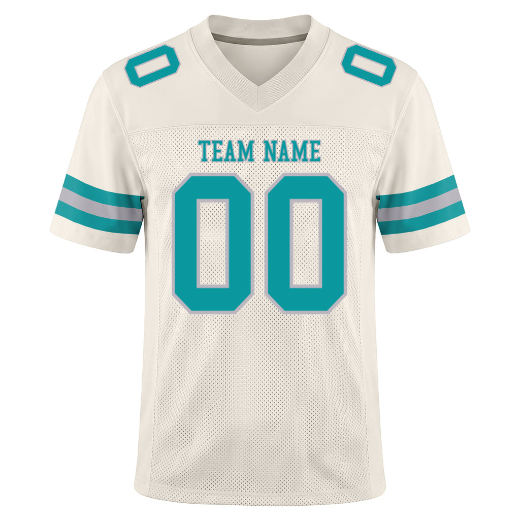 Custom Cream Teal-Gray Mesh Football Jersey