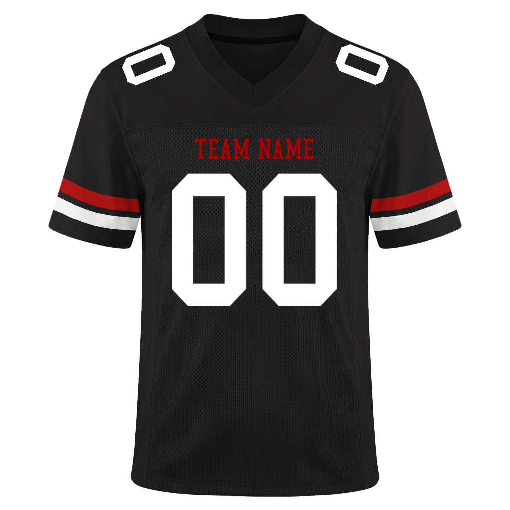 Custom Black White-Red Mesh Football Jersey