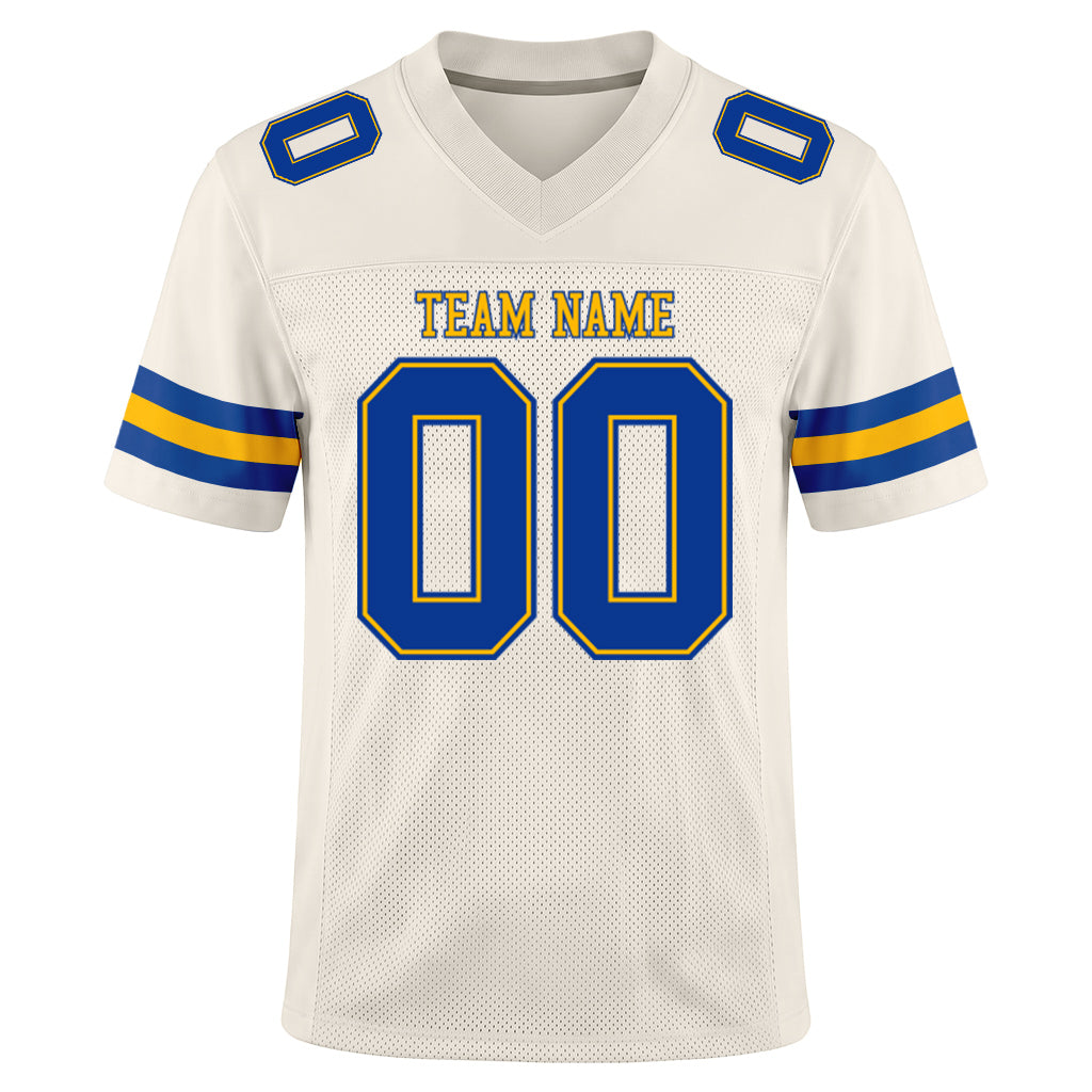 Custom Cream Royal-Gold Mesh Football Jersey