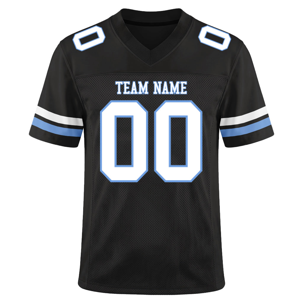 Custom Black White-Light Blue Mesh Football Jersey