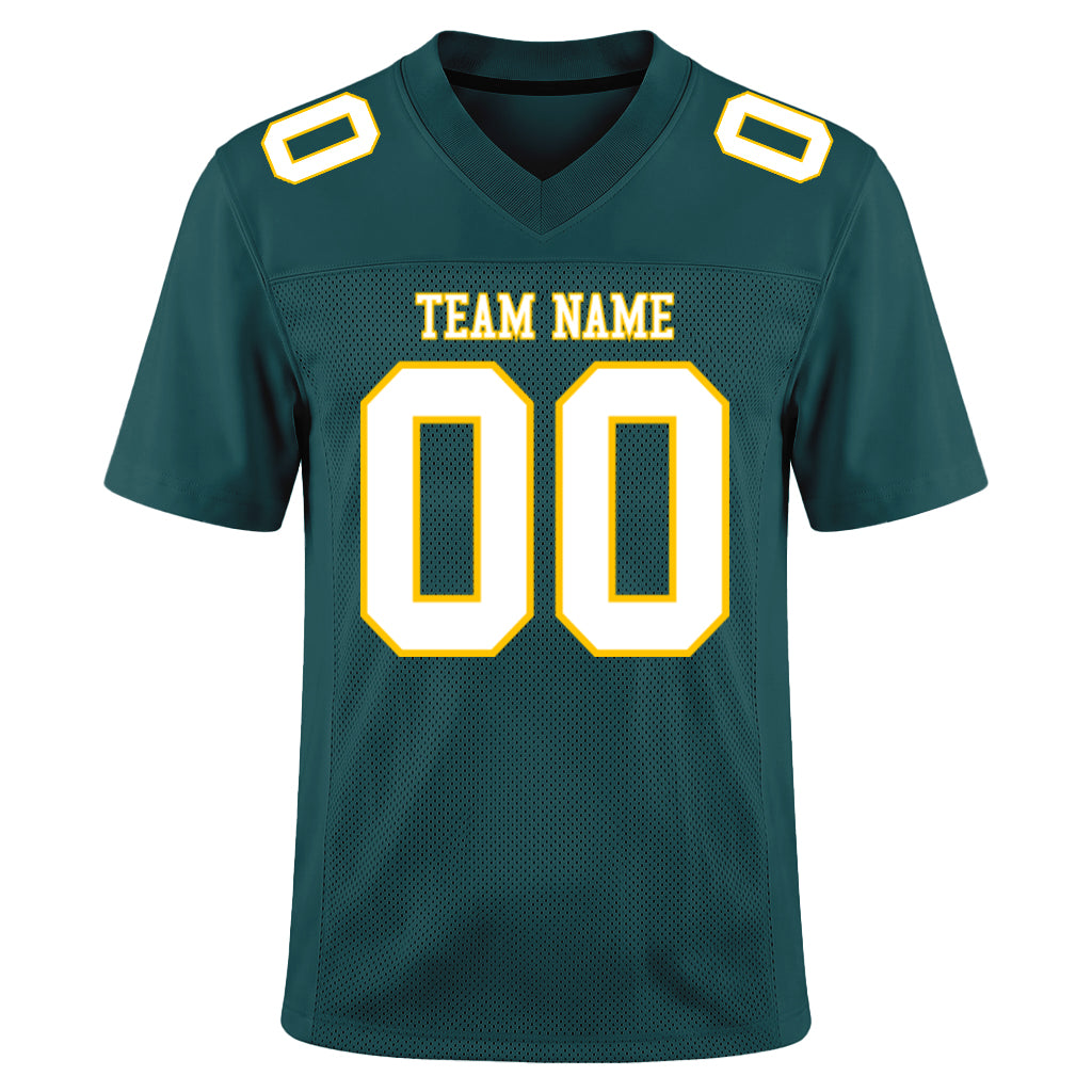Custom Midnight Green White-Gold Mesh Football Jersey