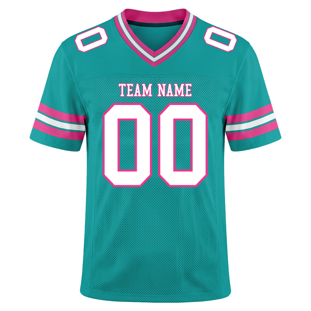 Custom Aqua White-Pink Mesh Football Jersey