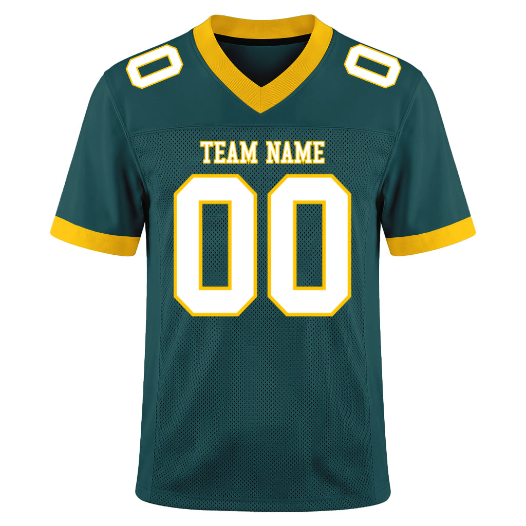 Custom Midnight Green White-Gold Mesh Football Jersey