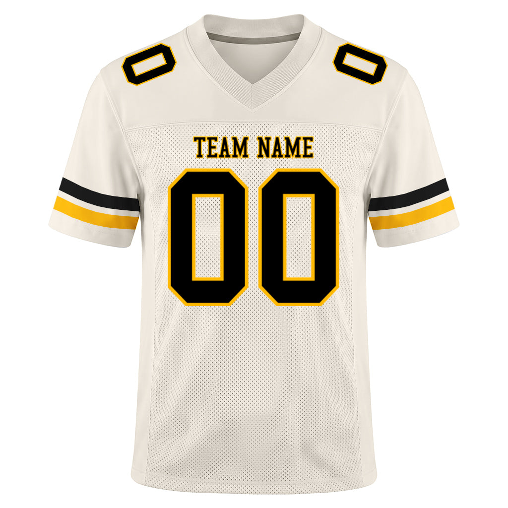 Custom Cream Black-Gold Mesh Football Jersey