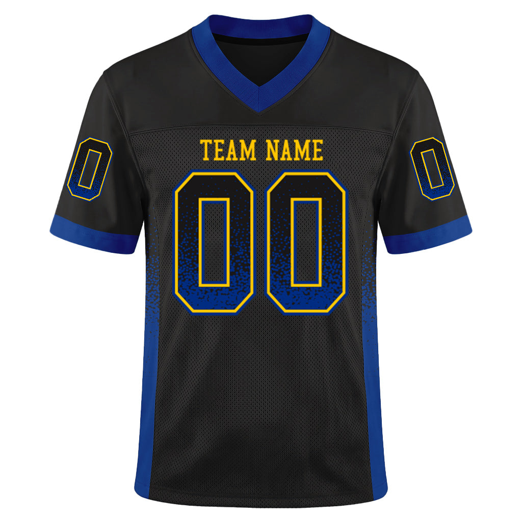 Custom Black Royal-Yellow Mesh Drift Fashion Mesh Football Jersey
