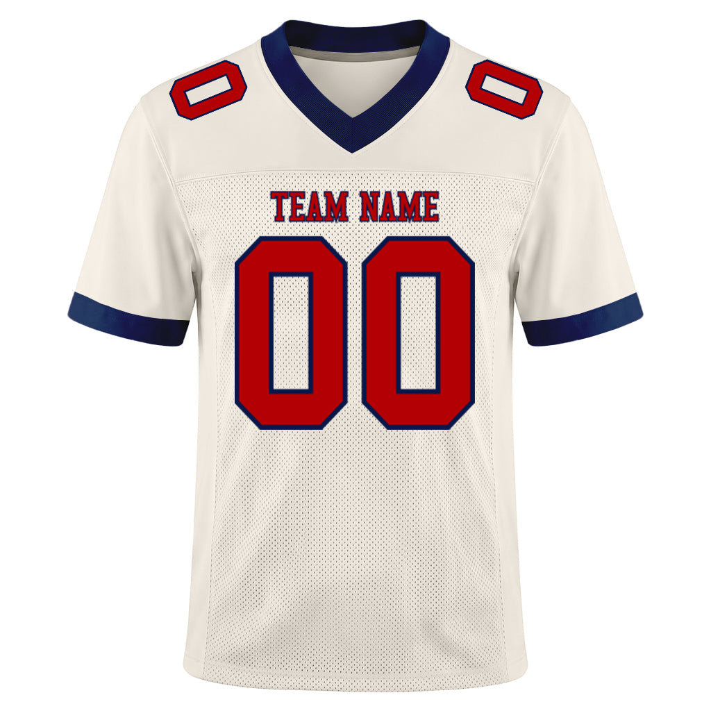 Custom Cream Red-Navy Mesh Football Jersey