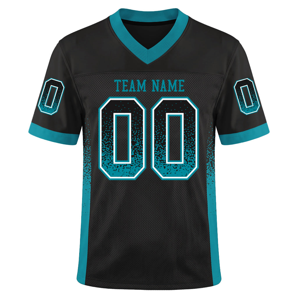 Custom Black Teal-White Mesh Drift Fashion Mesh Football Jersey