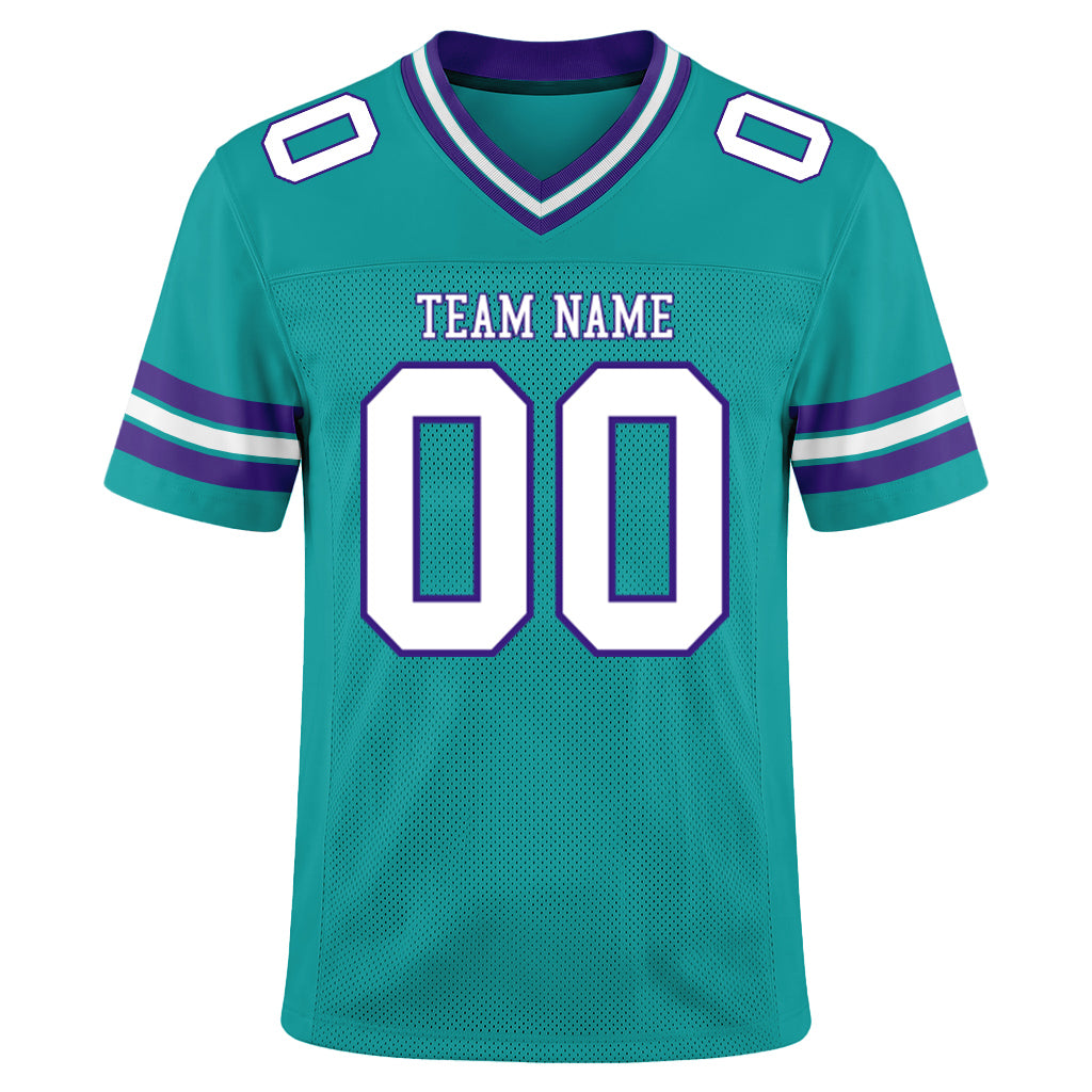 Custom Aqua White-Purple Mesh Football Jersey