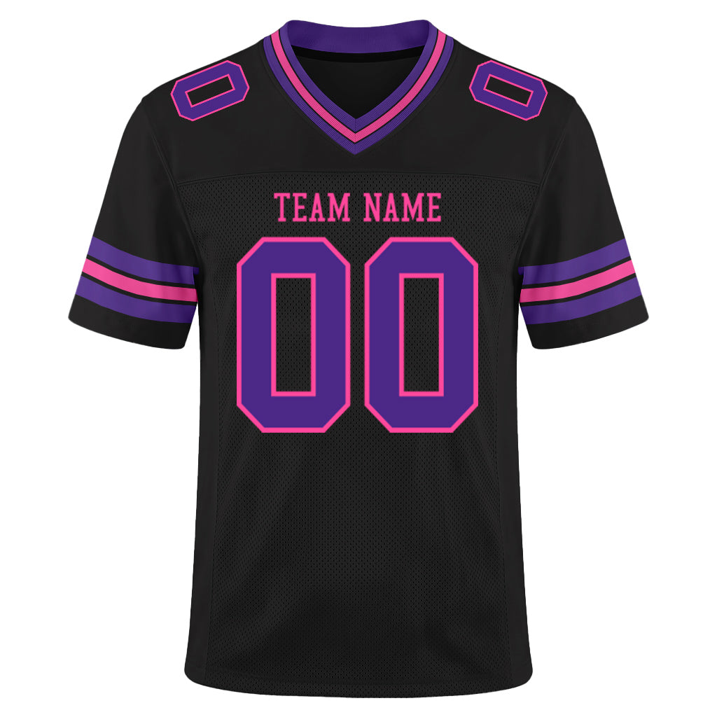 Custom Black Purple-Pink Mesh Football Jersey