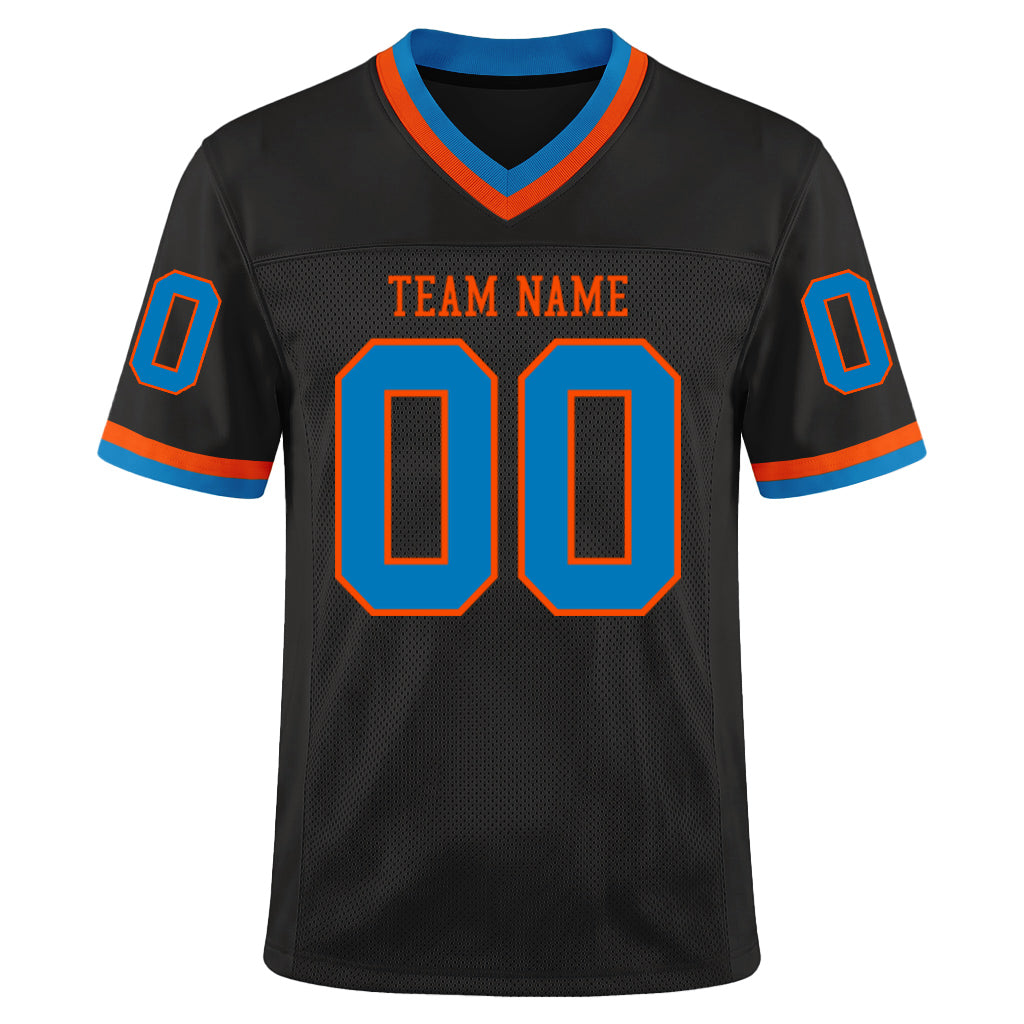 Custom Black Blue-Orange Mesh Throwback Mesh Football Jersey