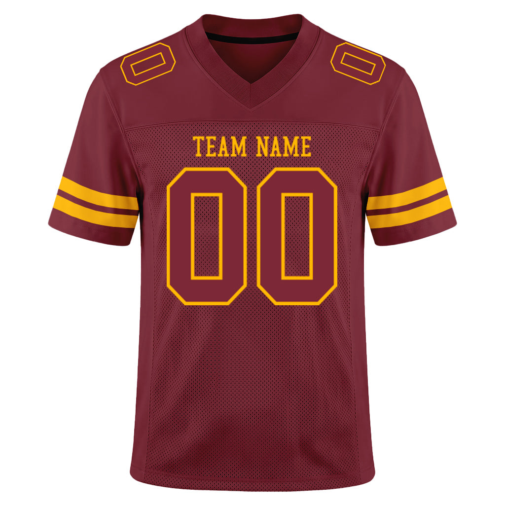 Custom Burgundy Burgundy-Gold Mesh Football Jersey