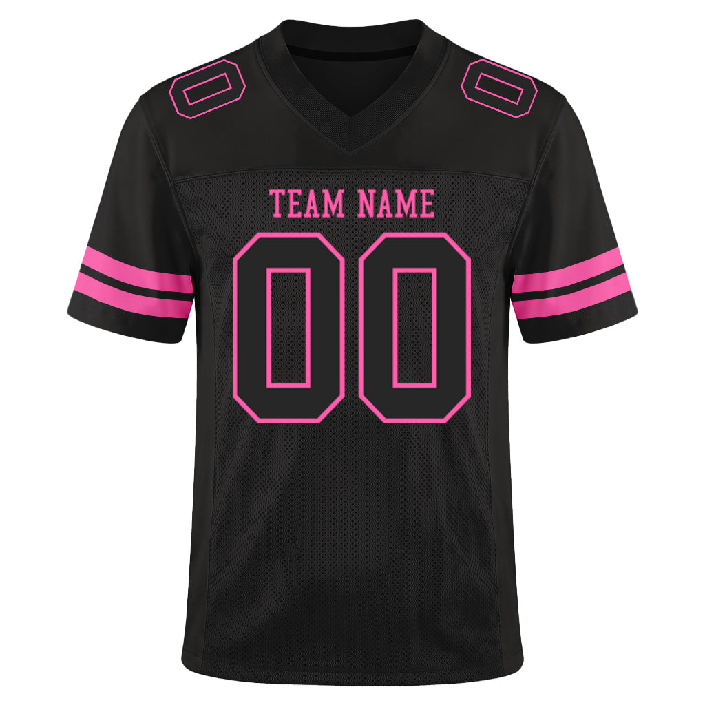 Custom Black Black-Pink Mesh Football Jersey