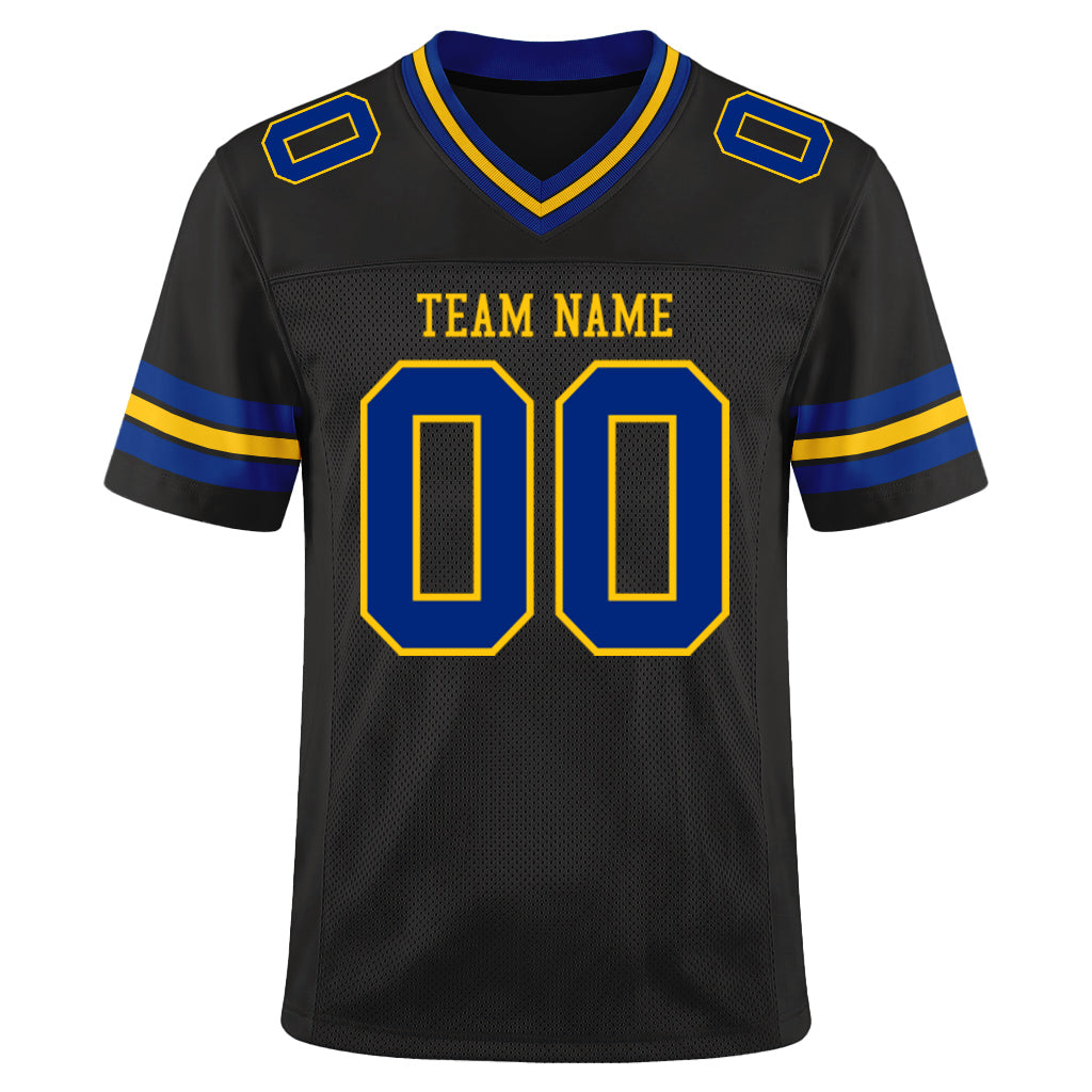 Custom Black Royal-Yellow Custom Name Mesh Football Jersey
