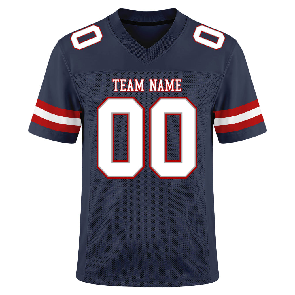 Custom Navy White-Red Mesh Football Jersey
