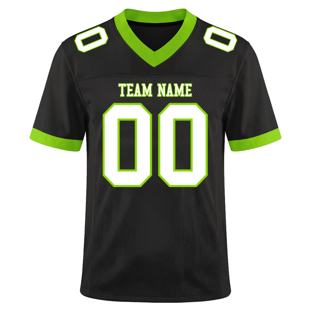 Custom Black White-Neon Green Mesh Football Jersey